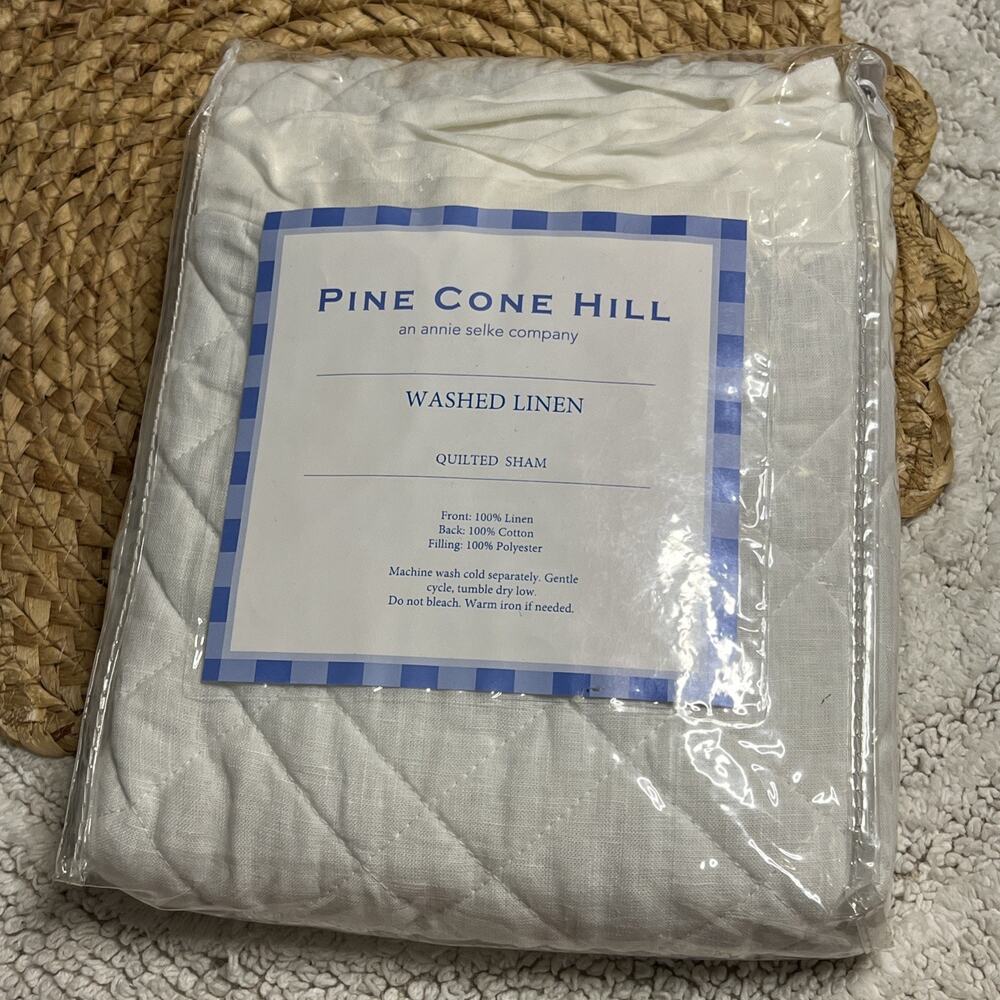 Annie Selke Pine Cone Hill Washed Linen & Cotton Quilted Sham Standard White